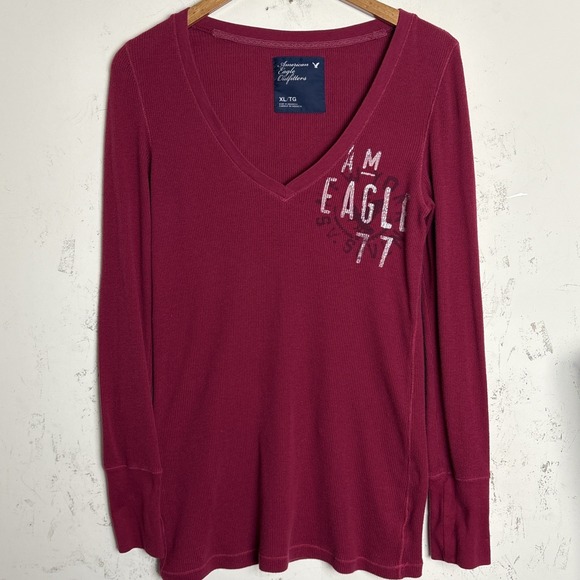 American Eagle Outfitters Tops - Vintage Y2K American Eagle Ribbed Thermal Tunic Top Womens XL Shirt Burgundy